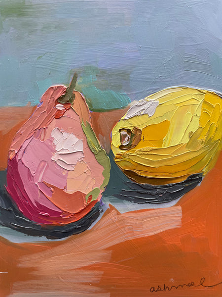 Original Oil Painting, Lemon and pear